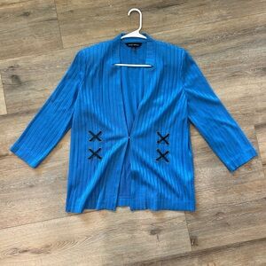 Ming Wang Blue Blazer with Pinstripe Texture